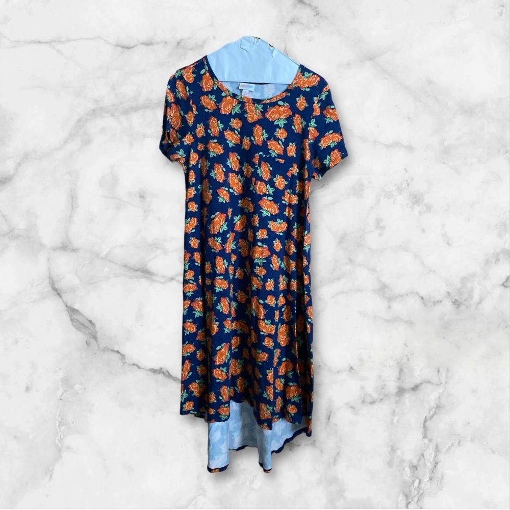 LuLaRoe high low dress navy with orange floral design small cotton spand…